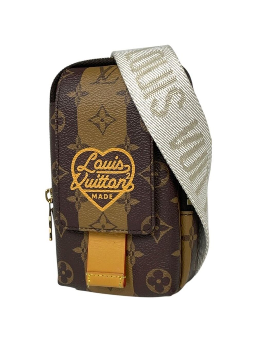 Louis Vuitton Stripe Double Phone Pouch Shoulder Bag NIGO Monogram Reverse Brown